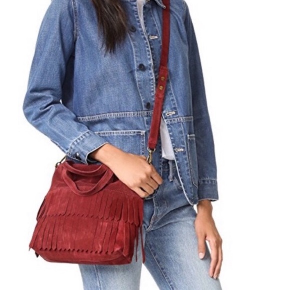 Madewell Leather Burgundy Fringed Cross Body Bag - Picture 9 of 10